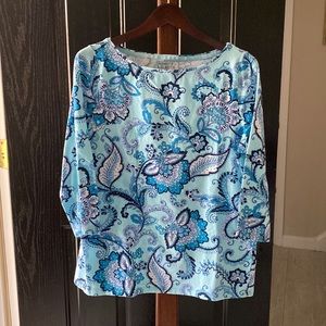 Talbots shades of blue and white three-quarter length sleeve top, size 1X
